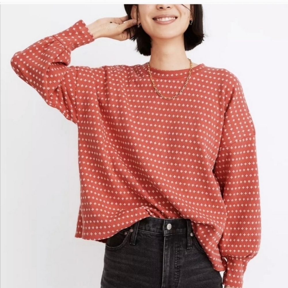 Madewell Pink Floral Jaquard Long-Sleeve Top
